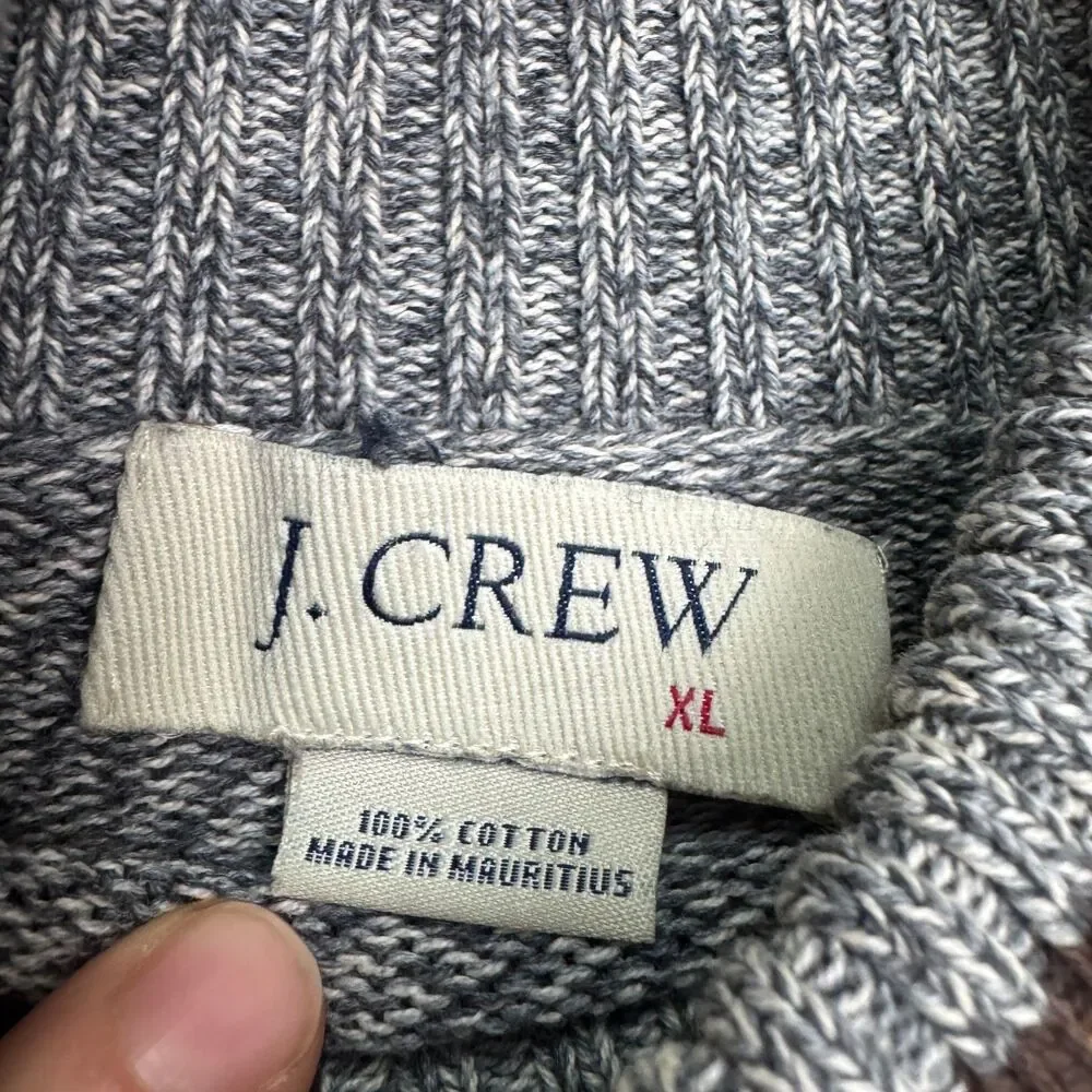Vintage 90s J.Crew Cotton Striped Turtleneck Knit Pullover Sweater Mens XL Grey